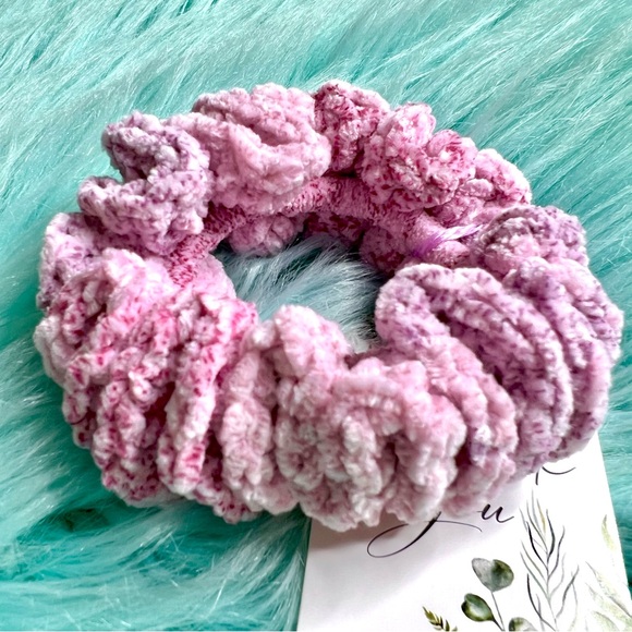 Handmade VELVET Party Sprinkle Pink Purple Small Hair Scrunchie PinkRainCloud - Picture 7 of 10